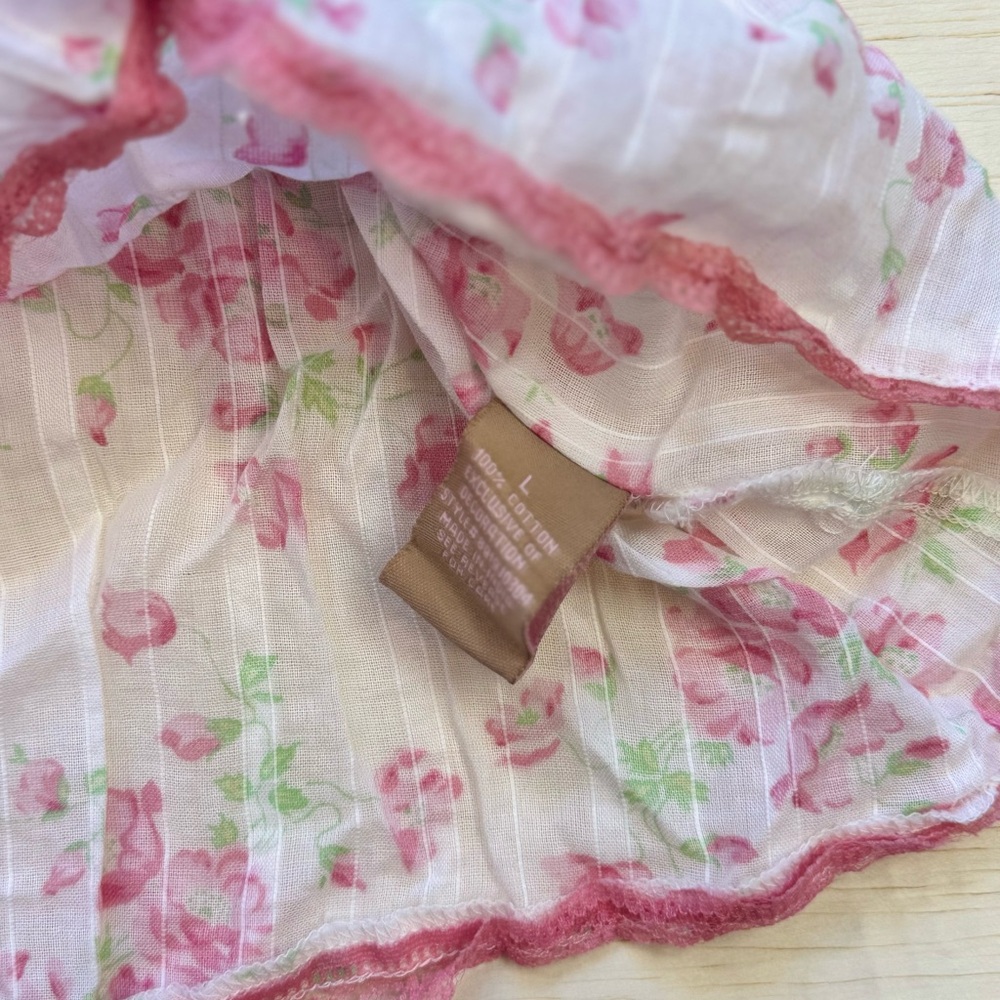 VTG F21 “Twenty one” Pink Floral Rose Lace Babydoll Cami Top 100% Cotton Size L - Picture 2 of 6